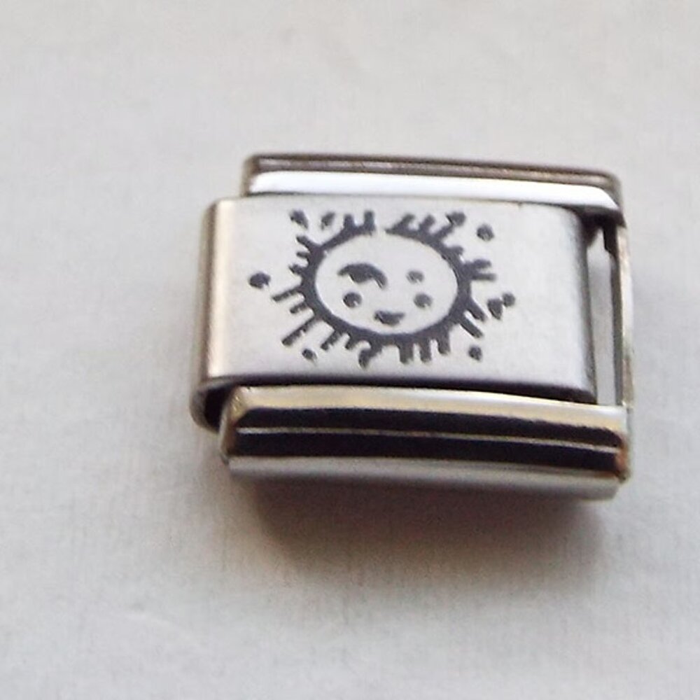 Happy smiling sun laser 9mm stainless steel Italian charm bracelet link new